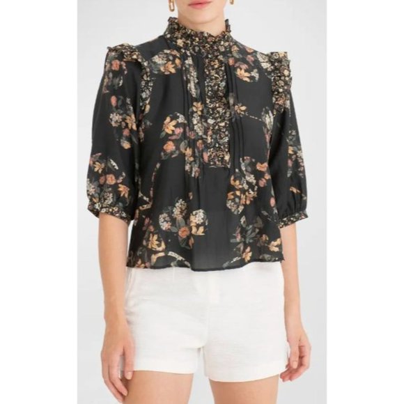 Secret Mission Kacey Pintuck Button-Front Floral Top Ladies Large LN - Picture 2 of 5